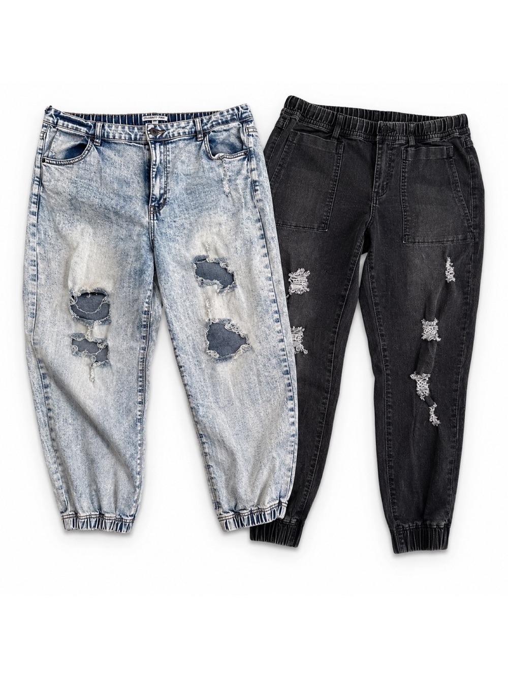 XL Distressed Denim Jogger Jeans Bundle | Celebrity Pink & Sidefeel | elastic